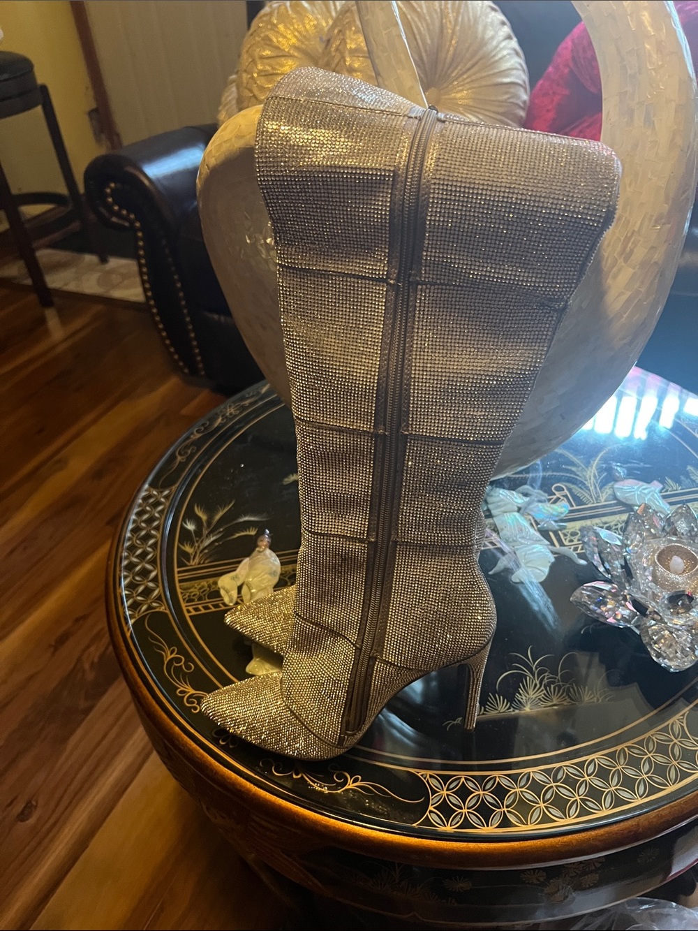 Steve Madden Silver Rhinestone Knee-High Stiletto Boots